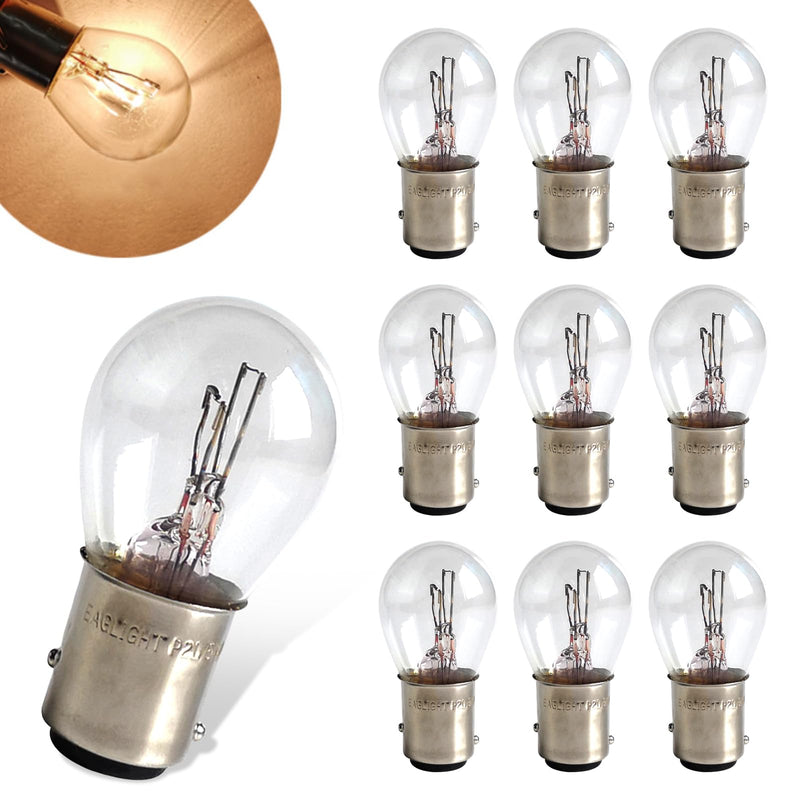 10 PCS Car 1157 P21/5W S25 BAY15D Light Bulb, Double Tail High and Low Brake Light Bulb Turn Signal Light Bulb LongerLife Replacement, Universal Halogen Brake Tail Light Parking Light (White) 10 PCS White