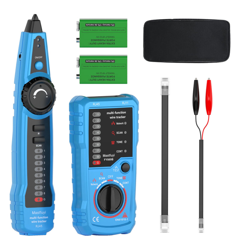 Network Cable Tester, Digital Signal Line Finder with Probe Tone, Ethernet LAN Network Cat5 Cat6 Cable Maintenance Collation, RJ11 RJ45 Cable Tracer, Telephone Line Test-Blue FY869B-lan