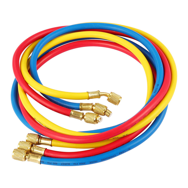 3 Pieces AC Manifold Gauge Hose Kit for R134A R404A R12 R502, 1/4" Thread Automotive Air Condition Refrigerant R134A A/C Charging Hose with 5ft Hoses
