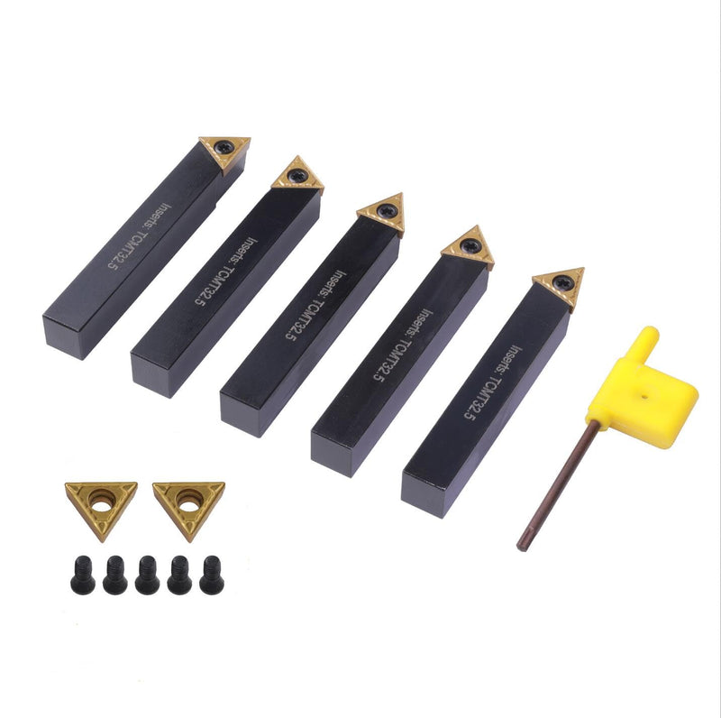 1/2" Indexable Turning Tool Set with TCMT Carbide Inserts, 5 Pcs Set Metal Lathe Tools Inserts Bits with Carbide Inserts. 1/2 in