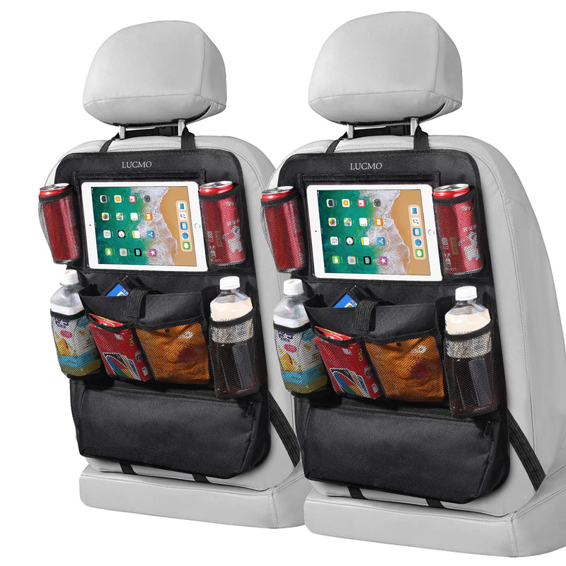 LUCMO Car Backseat Organizer with Touch Screen Tablet Holder-2 Pack,9 Storage Pockets Car Storage Organizer,Car Seat Back Protectors Kick Mats Travel Accessories for Kids-Black Black 2 Pack