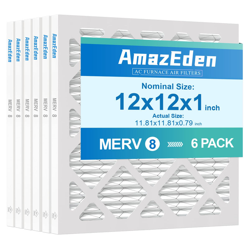 12x12x1 Air Filter 6-Pack (MERV 8) MPR 600 & FPR 5 AC Furnace Filters Pleated Dust Defense Replacement (Actual Size: 11.81"x11.81"x 0.79") 12x12x1 6-PACK
