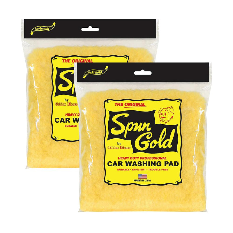 SM Arnold Spun Gold™ 2-Pack Professional 9" x 9" Car Wash Pads: Durable, Efficient, Scratch-Proof - Ideal for Auto Detailing, Ergonomic No-Cuff Design for Effective Vehicle Maintenance