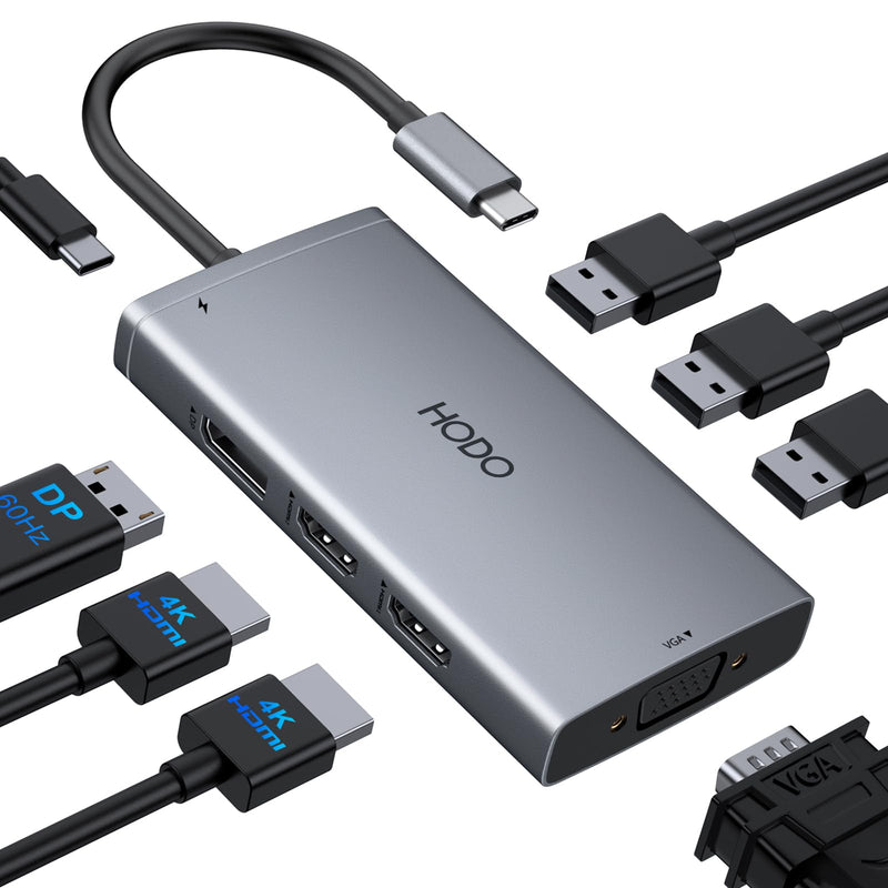 USB C Docking Station Dual Monitor for HP,Laptop Docking Station 3 Monitors | USB C Hub Quad Display USB C Adapter to 4K HDMI+DP+VGA,3USB 2.0,PD,USB C Dock Dongle 8 in 1 Computer Docking Station for Dell 8-in-1(Gray)