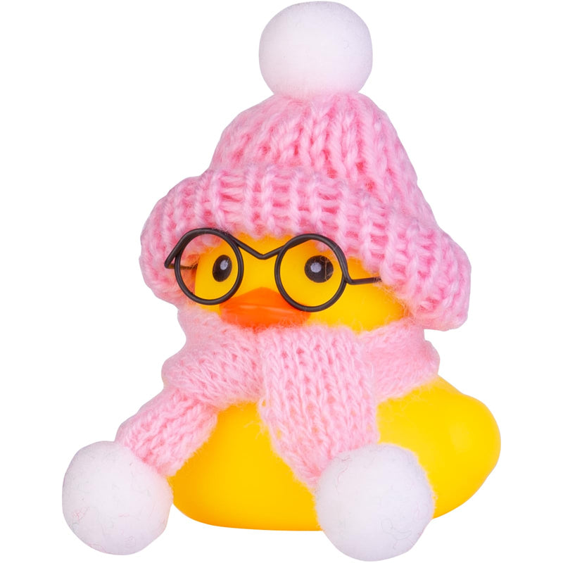 Car Rubber Duck Ornament Winter Duck Car Dashboard Decoration with Mini Beanie Hat Glasses and Scarf (E3) E3-c Glasses-pink Scarf&hat
