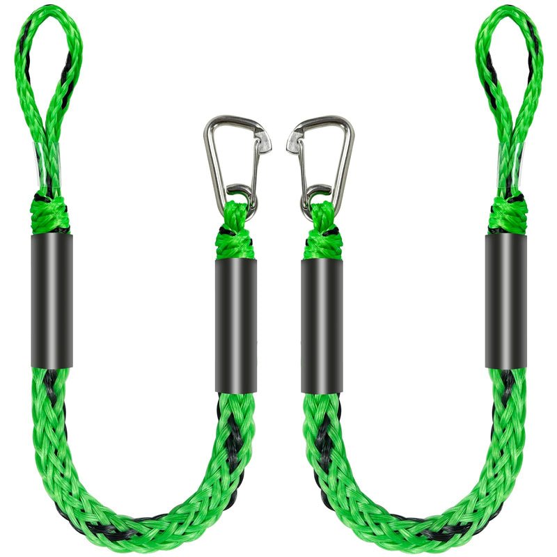 3 Feet Bungee Dock Line Boat Ropes for Docking Line Mooring Rope with Stainless Steel Clip Accessories for Boats 2pcs (Green&Black, 3 Feet) Green&Black