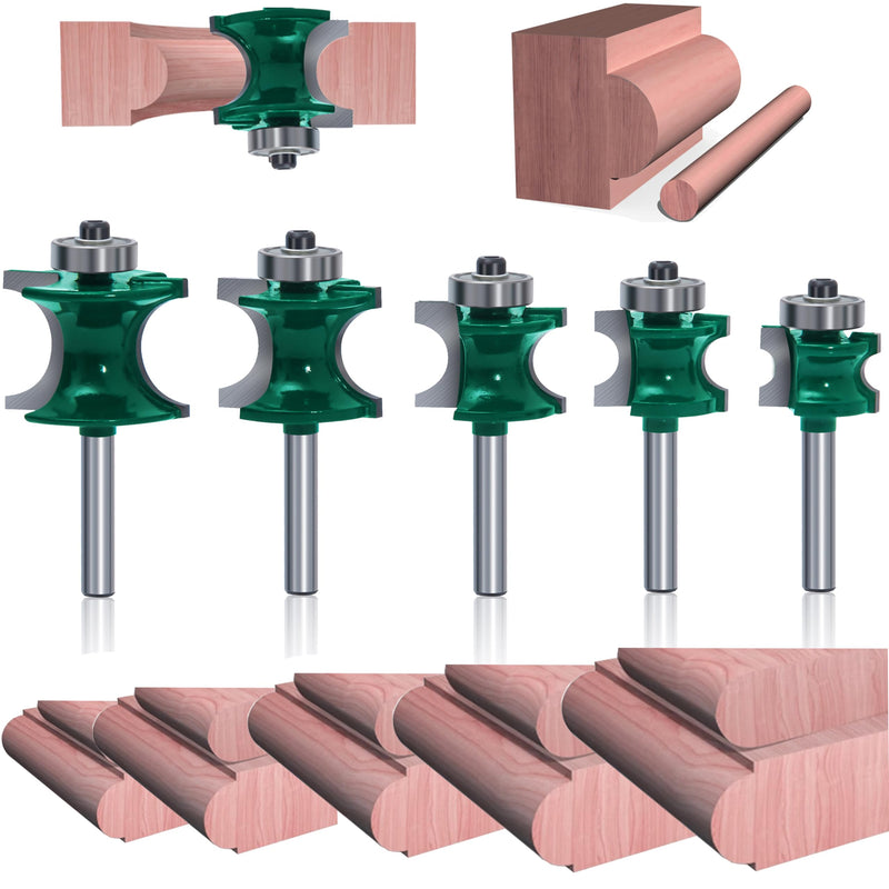 LEATBUY 5 PCS Molding Router Bit Set 1/4-Inch Shank, Corner Rounding Edge-Forming Roundover Beading Router Bit Sets , Woodworking Milling Tools, Carbide CNC Router Cutter (YO01)