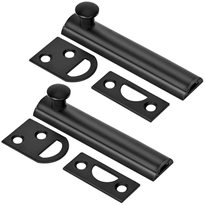2 Pack Solid Brass Surface Bolt 3 Inch, Heavy Duty Concealed Slide Surface Door Bolt, Black Black-2 Pack