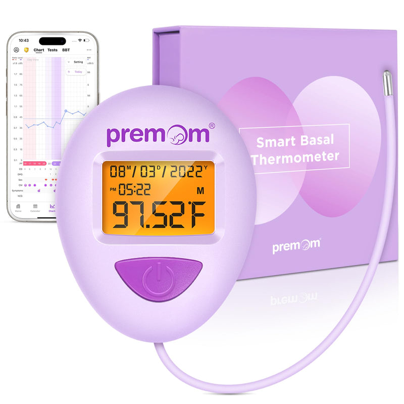 Premom Smart Basal Body Thermometer for Ovulation: Long-Tip for Hands-Free, Digital LH Tracker with 1/100th Degree High Precision, Backlight & 60 Memory | App Supported | EBT-380