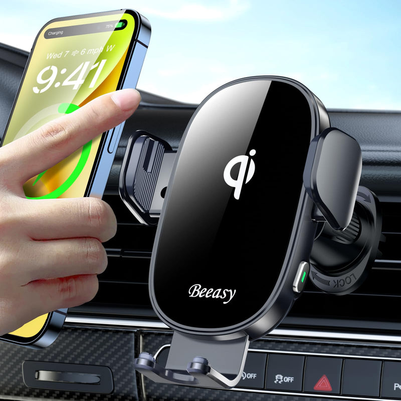 Beeasy 15W Mobile Phone Holder Car with Charging Function-Wireless Charger Car Automatic Inductive Charging Station Car-Mobile Phone Holder Car Charger Ventilation for iPhone Samsung Huawei LG etc