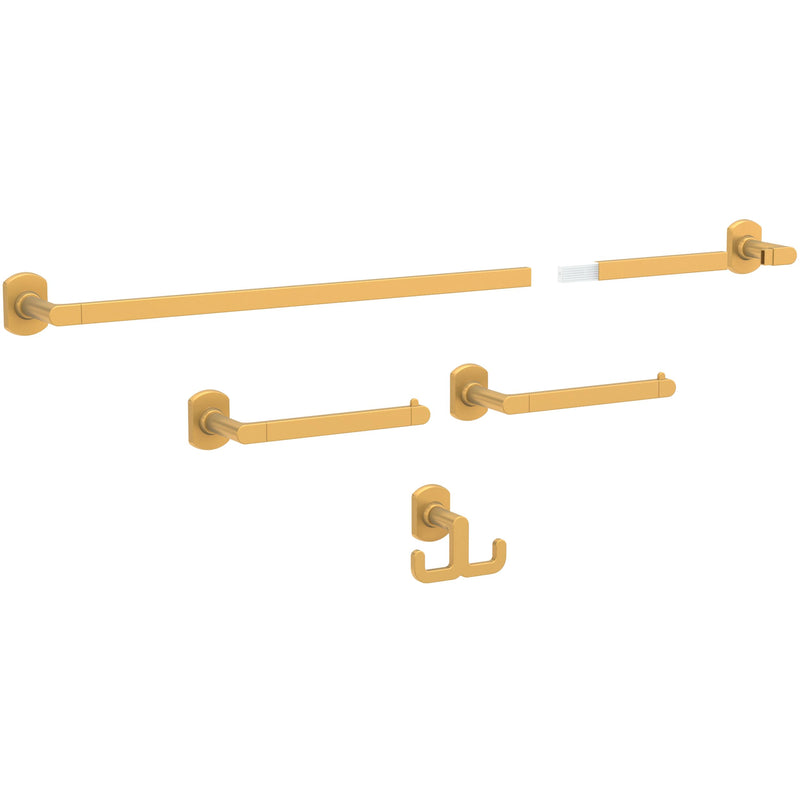 Franklin Brass Granville 4-Piece Bathroom Set Satin Gold 18" Towel Bar w/ 6" Extender, Toilet Paper Holder, Hand Towel Holder, Hook | Bathroom Accessory Set Towel Holder Hardware GRNV64-SG
