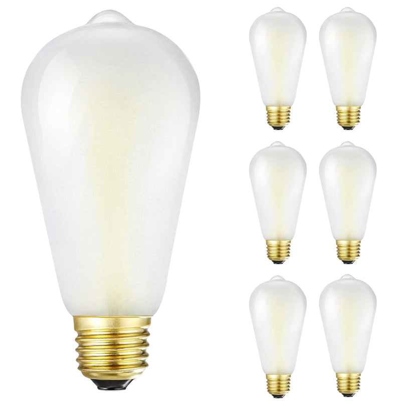 E26 Frosted LED Edison Bulbs, 6W Equivalent 60W,600LM,AC120V, Soft White 3000K,ST58 Dimmable Antique LED Filament Bulbs with 90+ CRI, Pack of 6 (6W=60W Soft White) 6w-3000k-6p