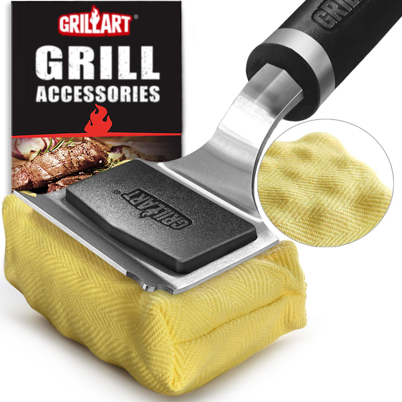 GRILLART Grill Brush for Outdoor Grill Bristle Free - Reinforced Grill Cleaner Scraper BBQ Brush - Replaceable Head Barbecue Grill Cleaning Brush - Safe BBQ Accessories Grill Tools - Gifts for Men/Dad Black
