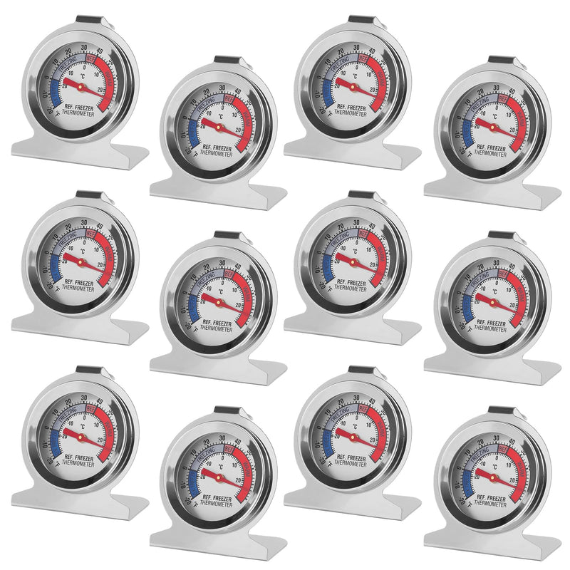 12Pcs Refrigerator Thermometer -30~30°C/-20~80°F Fridge Analog Freezer Thermometer Stainless Steel Large Dial Temperature Gauge for Home, Kitchen, Restaurants Refrigerator 12PCS
