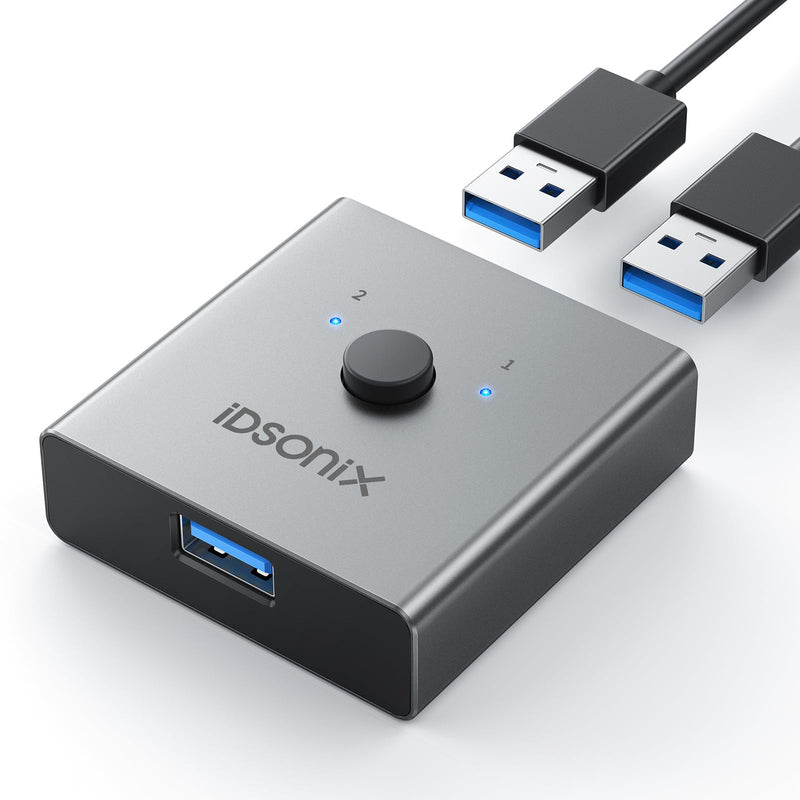 iDsonix USB 3.0 Switch Aluminum, Bi-Directional USB Switcher 1 in 2 Out (2 in 1 Out), Share 1 Device Between 2 Computers for Printer Mouse Keyboard, USB Sharing Switch Support CarPlay,Android Auto