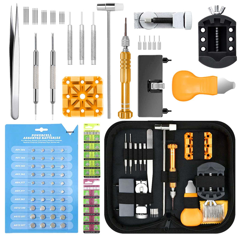 Watch Battery Replacement Tool, Watch Repair Kit, Watch Link Removal Kit, Watch Screwdriver, Watch Holder, Spring Bar, Tweezers with 60pcs Watch Batteries