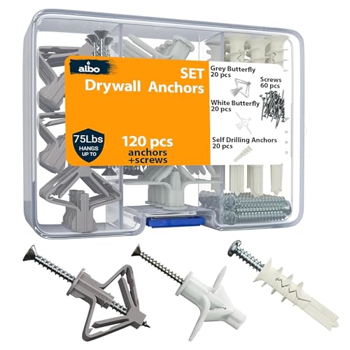ALBO 120 Pcs. Drywall Anchors and Screws Kit, 3 Types, Gray and White Kit 3in1