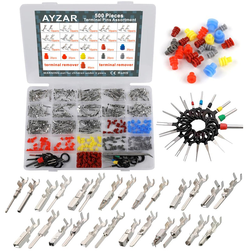 500Pcs Connector Pins Kit Terminal Pin Automotive Car Electrical 1/1.5/1.8/2.2/2.8/3.5mm Pins Male&Female Wire Pins, Wire Seals, Removal Tool kit…
