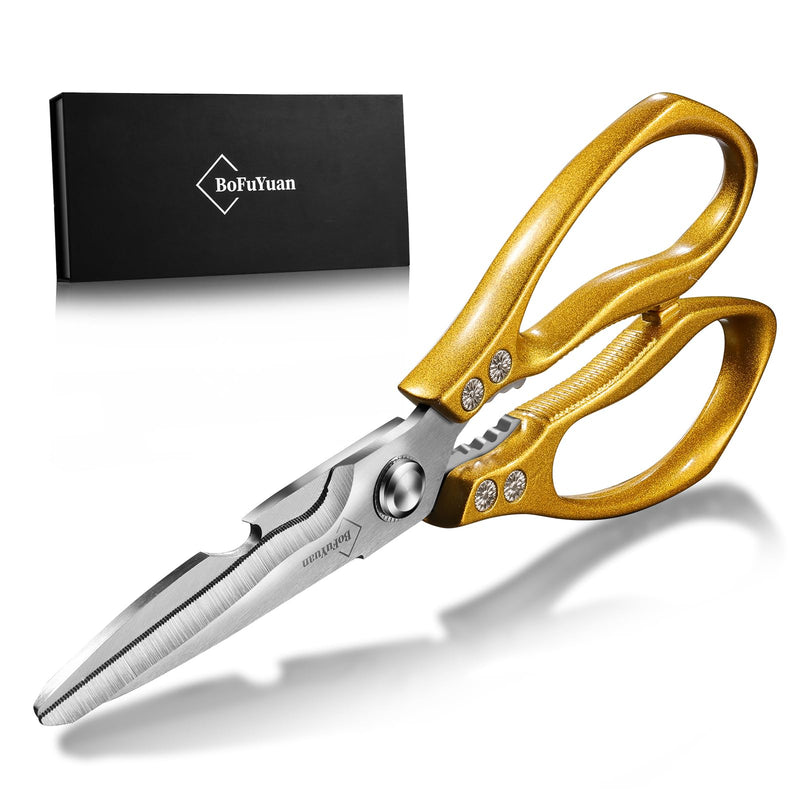 Kitchen Shears for Food: Multipurpose Heavy Duty Kitchen Shears for Cutting Chicken, Meat, Food, (9'' Gold) 9'' Gold