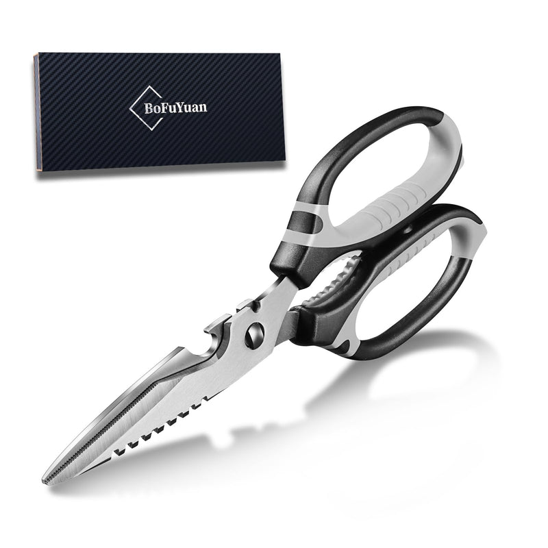 Kitchen Scissors, 9-Inch Heavy Duty Multipurpose Food Cutting Shears, Detachable Dishwasher Safe, Sharp Serrated Blade, Ergonomic Non-Slip Handle for Food, Meat, Herbs, Black