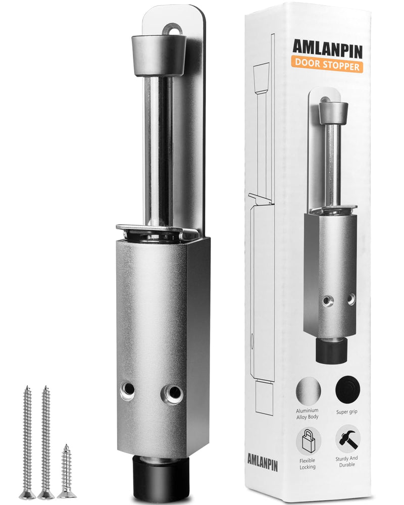 Door Stop - Heavy Duty Spring Loaded Step Down Push On Door Holder/Stopper - Foot Operated Door Holder for Outdoor and Commercial Use (1, Silver) 1