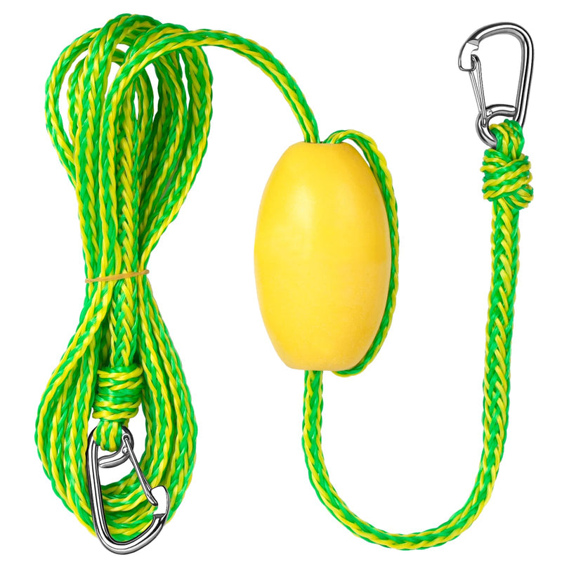 Obcursco Kayak Tow Line,Drift Sock Anchor Rope for Fishing Boat,Buoy Float Docks for Lake Jet Ski Boat Accessories (12-20FT) Yellow/Green 20ft