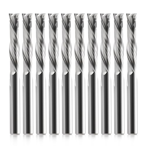 Compression CNC Spiral Router Bits 10PCS, 2 Flutes 5/32'' Shank Up Down Cut Solid Carbide End Mills, 7/8'' Cutting Length Milling Cutters CNC Bits for Wood Engraving Carving(4x22mm) 10 5/32'' Shank-5/32'' Dia-7/8'' CL