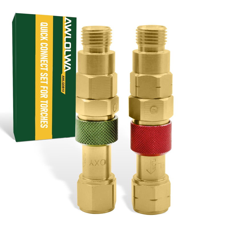 ‎AWLOLWA QDB10 Oxy Acetylene Quick Connects Set, Fit 9/16"-18 B Fittings, Hose to Torch Quick Connect, brass, with Check Valves