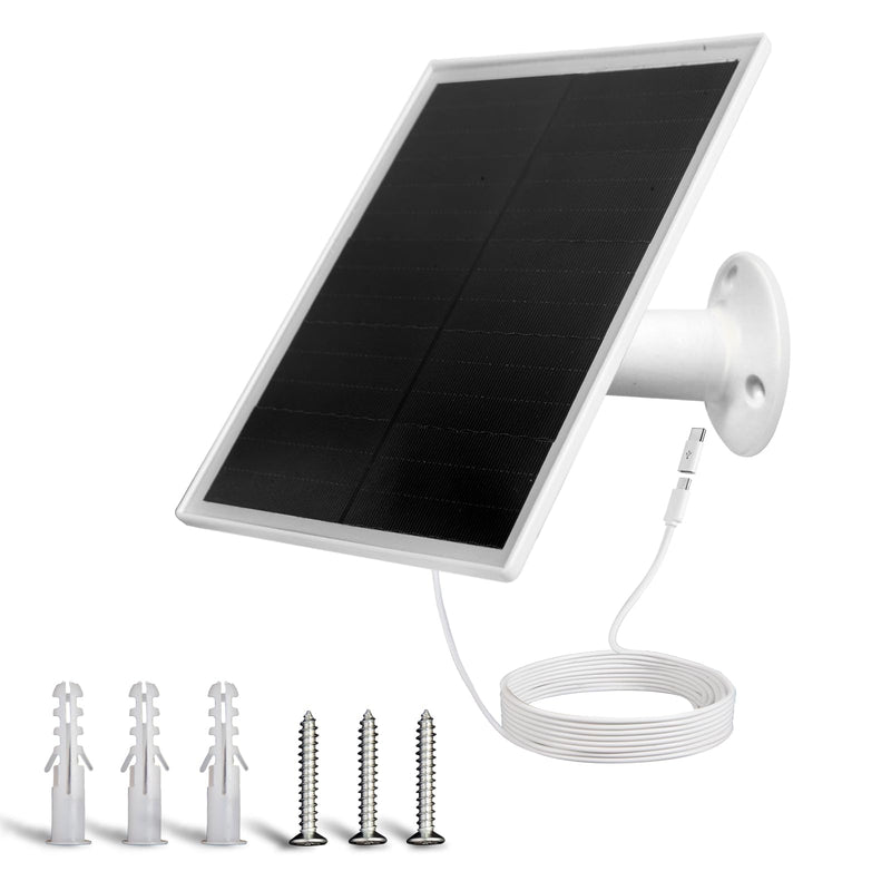 6W Solar Panel Charger, Solar Panel with Micro USB & USB-C Port for DC 5V Outdoor Rechargeable Battery Camera, IP66 Waterproof, 360° Adjustable Security Mount, 1PC 1