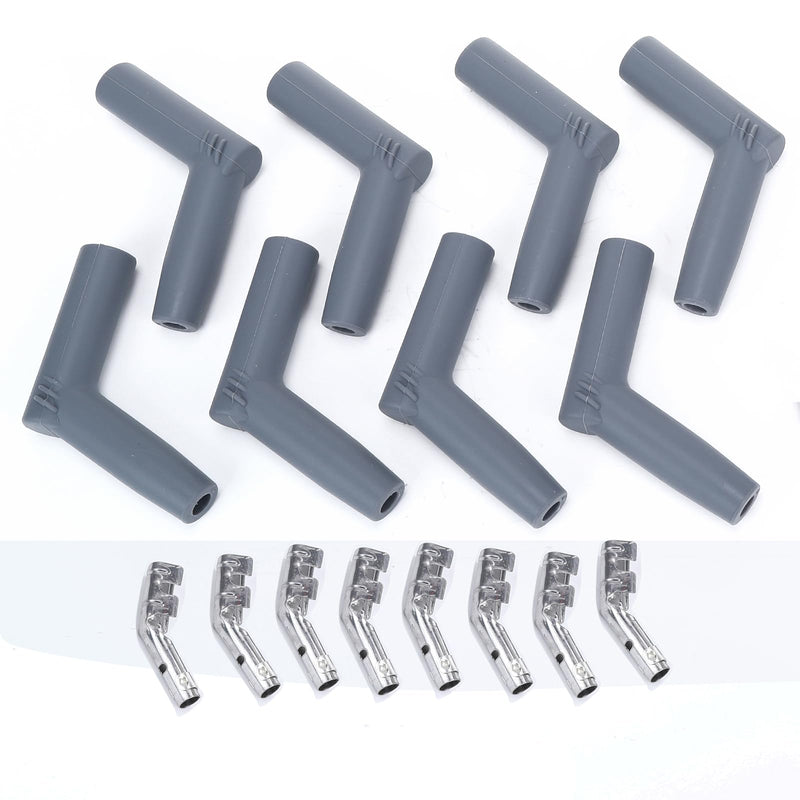 45 Degree Replacement Spark Plug Wire Silicone Boot and Terminal Kits for 7mm-8.5mm Wire, Pack of 8 45 Degree Gray