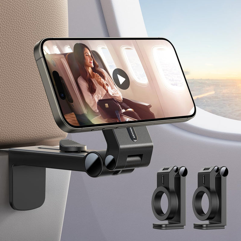JOYROOM 2 Pack Airplane Phone Holder, Hands-Free Airplane Phone Mount, Airplane Essentials Phone Stand for iPhone 17 Pro Max 16 15 14 13 12, and Magsafe Case Black 2 Units