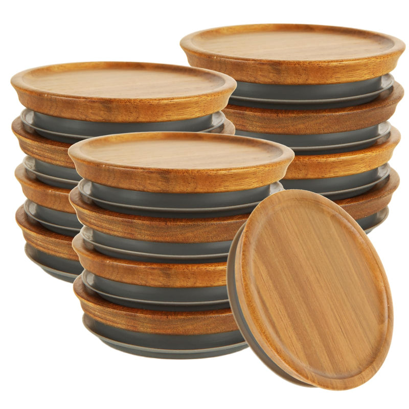 12 Pack Wide Mouth Mason Jar Lids, Acacia Wooden Storage Canning Lids with Airtight Silicone Seal, Reusable Wooden Storage Lid for Ball/Mason/Kerr Jars