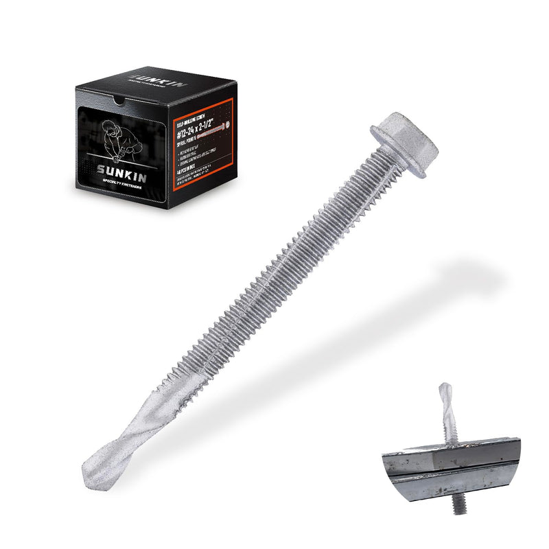 SUNKIN 46PCs Self Tapping Screws for Metal, Hex Head #12 x 2-1/2 Inch, Self Drilling for Thick Steel, Less Effort Installation, Long Lasting Anti Rust Coating #12 x 2-1/2 inch(46pcs)