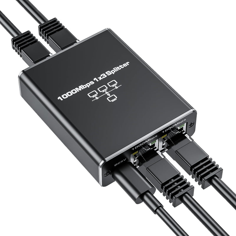 Ethernet Splitter 1 to 3, ALYYDBG 1000Mbps RJ45 Internet Splitter with USB Power Cable, LAN Splitter Using Cat5/5e/6/7/8 Cable for PC, TV, PS5, Printer etc 1000Mbps 1 to 3