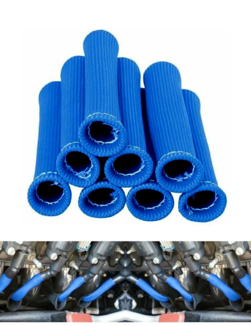 Spark Plug Wire Boots Thermal Protection Insulator Sleeve, 2500 Degree Heat shield Cover Wrap 6 inch for Car Truck 8PCS （Blue) Blue