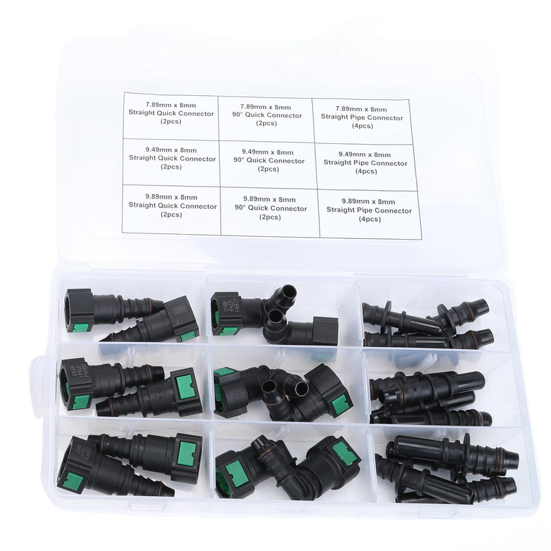 24PCS Assorted Fuel Line Quick Connector Kit, SAE 7.89mm & 9.49mm & 9.89mm to 8mm 24PCS - Assortment - 8mm