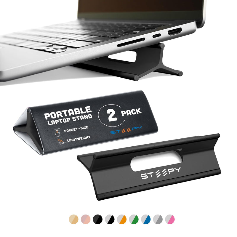 Steepy Portable Laptop Stand for Desk – Adjustable Height, & Portable Laptop Holder – Ergonomic Computer Stand for Cooling & Comfort – Slip-Proof, Sturdy Design – Universal Fit for 13-17 Inch Devices Midnight Matte 2 Pack