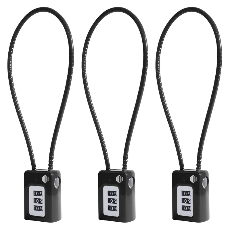 HOX 3 Digit Combination Gun Lock, Cable Lock for Pistols Handguns Rifles and Shotguns, for Home Firearm Locking and Safety Black 3 Pack