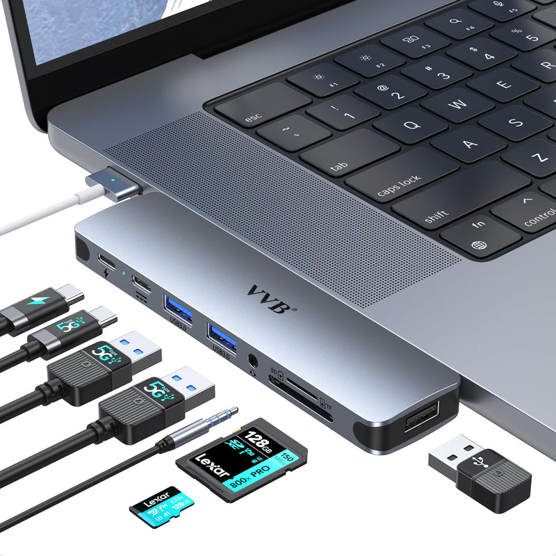 USB C Adapter for MacBook Pro Air M1 M2 M3 2021 2020 2019 13" 15" 16",USB C Hub Mac MacBook Pro Accessories Dongle USB C with 3 USB Ports+SD/TF Card Reader+100W Thunderbolt 3 PD Port+3.5mm Audio 8 IN 2 USB C Adapter