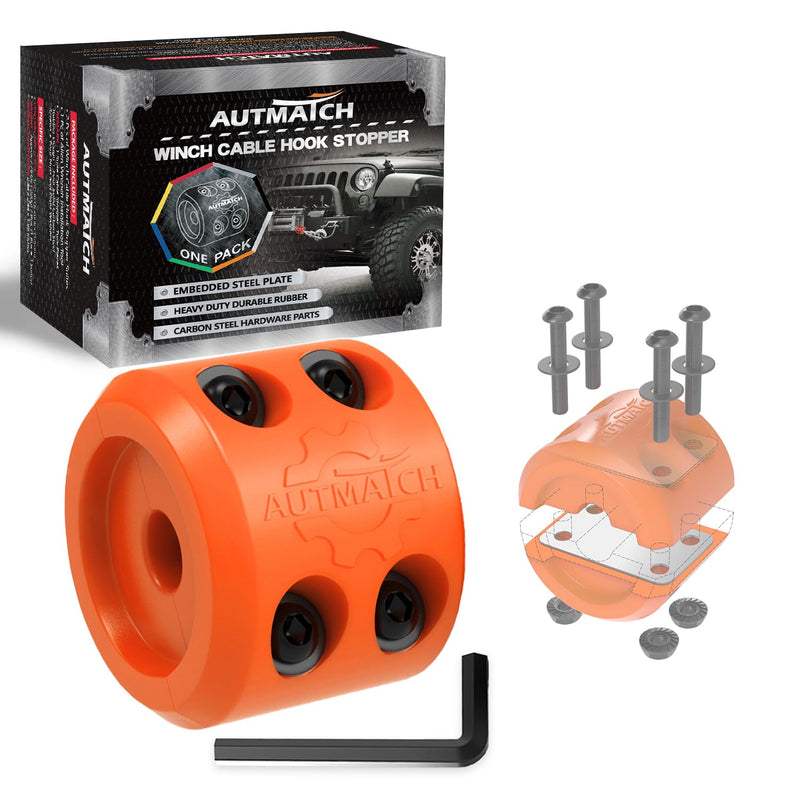 AUTMATCH Winch Cable Hook Stopper (1 Pack), Silicone Rubber Winch Stopper for Wire & Synthetic Rope, Winch Line ATV UTV, Shock Absorbent, Prevent Pulling Bounce and Abrasion, Orange Winch Cable Hook Stopper - 1Pack