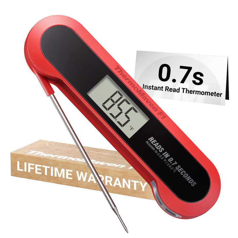 0.7 Seconds Instant Read Meat Thermometer Digital for Cooking with Ambidextrous Backlit & IP67 Waterproof, Magnetic ThermoMaven F1 Food Probe for Kitchen, Outdoor Grilling, BBQ Smoker Red & Whiteker