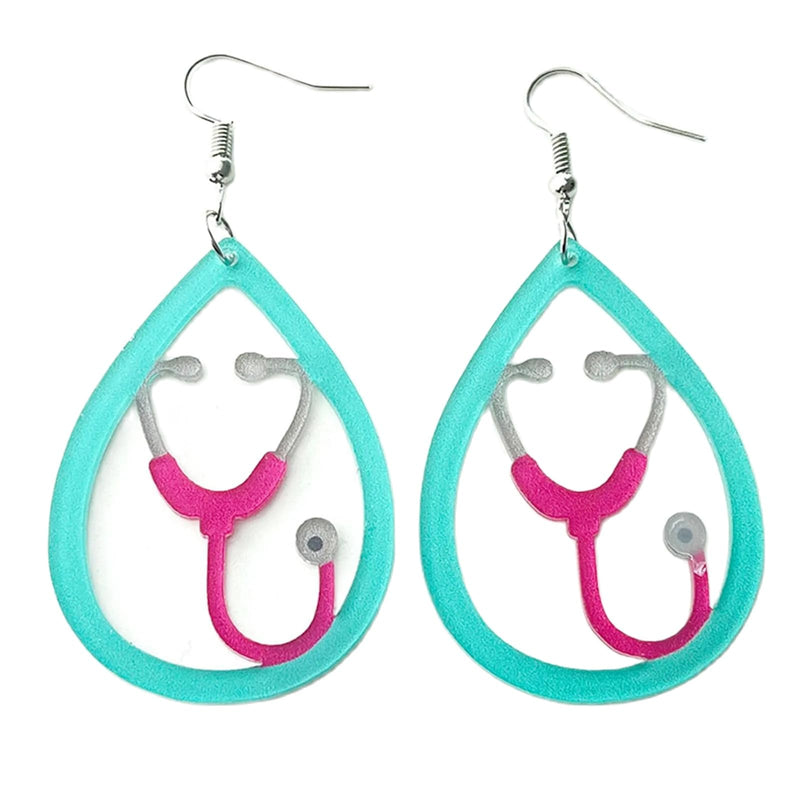 Nurses Day Stethoscope Pills Medical Heart Teardrop Drop Dangle Earrings for Women Nurses Week Appreciation Creative Handmade Acrylic Nurse