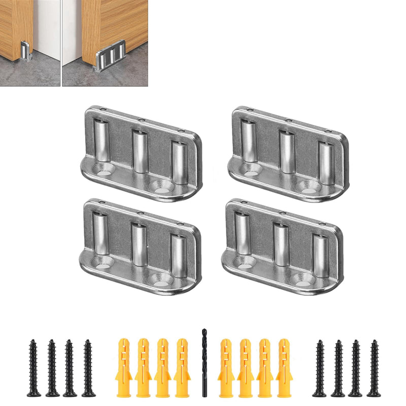 4 Pack Sliding Barn Door Floor Guide, Barn Door Adjustable Roller, Wall Mount System, Flush Bottom Sliding Gate Hardware, Durable Steel Floor Track, Easy to Install Silver Of A4