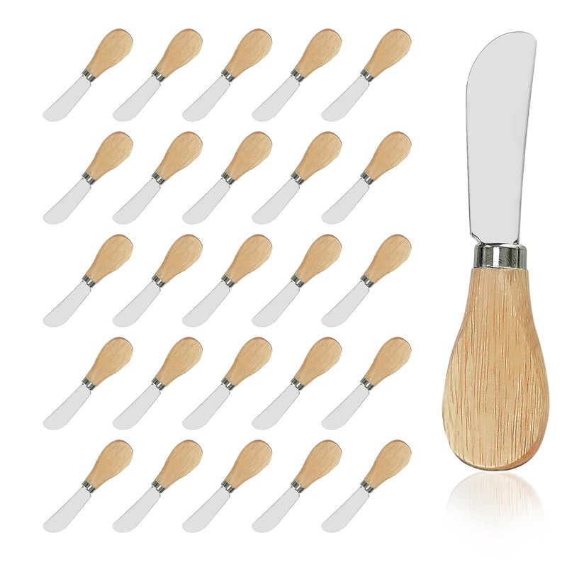 25 Piece Small Cheese Spreader Set, Stainless Steel Butter Spreader, Mini Butter Knife Spreader with Wooden Handle for Grill Plates, Sandwiches, Cocktail Spreaders, 4.7 inch Cheese Spreader 25 Packs
