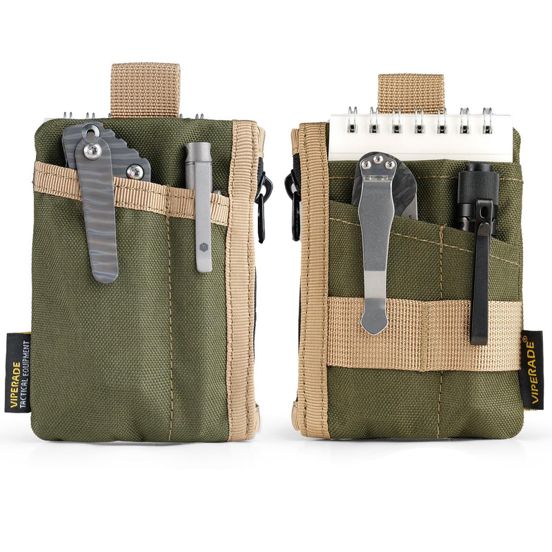 VIPERADE VE28 6-in-1 EDC Pouch, 500D Compact EDC Pocket Organizer, Molle Extension Tool Storage Bag, Small Coin Purse/Card Holder/Swiss Army Knife Pocket Pouch (Green/Tan) Green/Tan