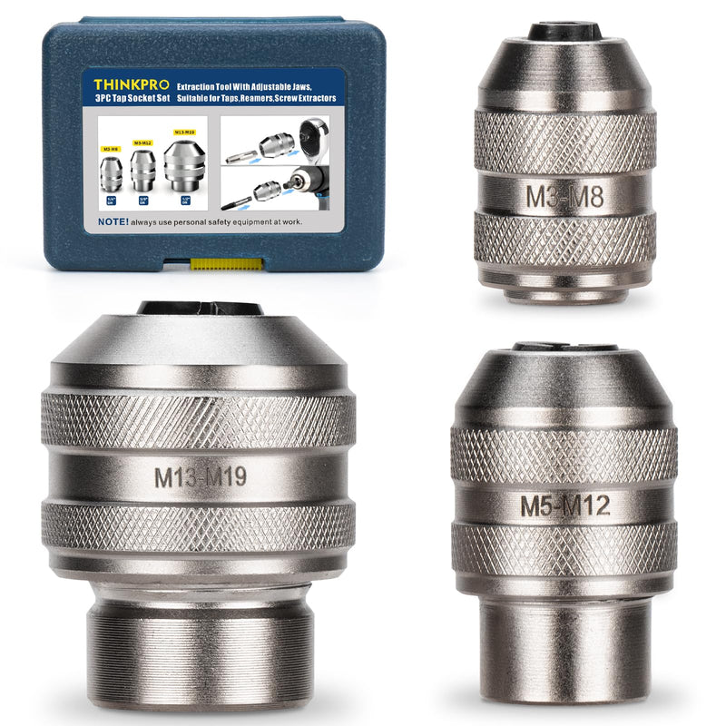 3 Piece Tap Socket Set for Ratchet Wrench - 1/4" 3/8" 1/2" Drive, Fits Taps, Reamers, Extractors with Square Shank (M3-M19),Cr-Mo Steel