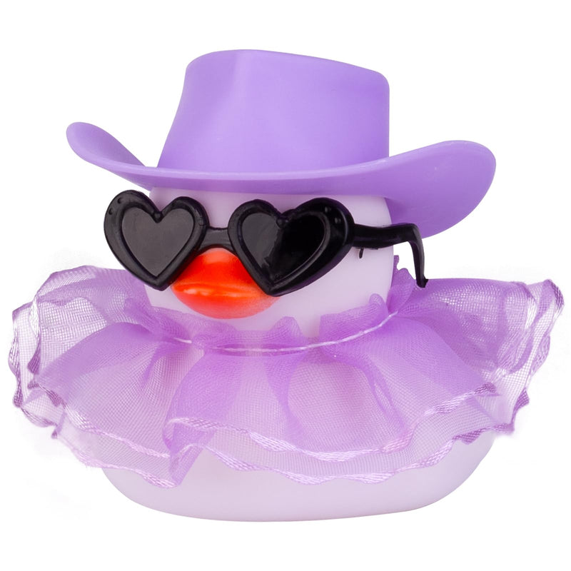 Rubber Duck Car Ornament, Cute White Duck Car Dashboard Decoration Accessories with Mini Hat Sunglasses and Skirt A21-White-Purple Skirt