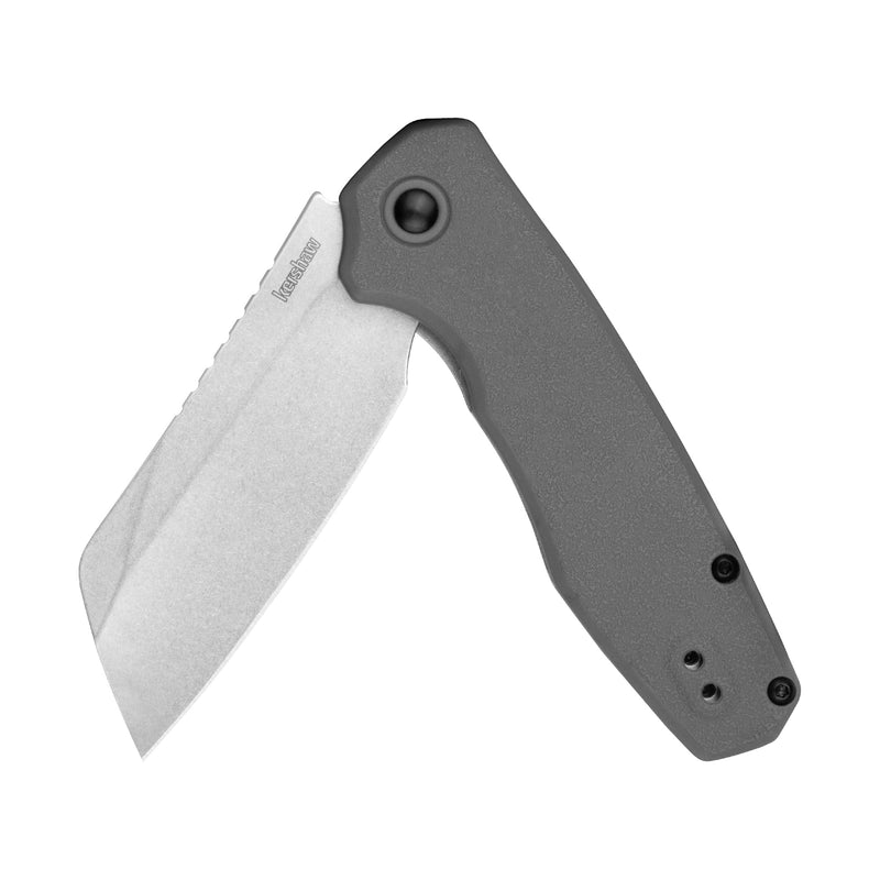 Kershaw Wharf Pocket Knife, Gray Design, 2.8 Inch Stainless Steel Cleaver Plain Edge Blade, EDC with Assisted Opening, Reversible Deep-Carry Pocketclip, Everyday Carry Pocket Knife for Men and Women