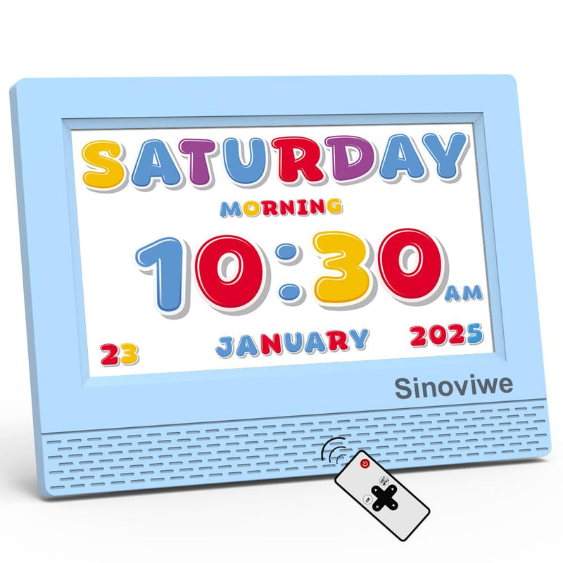 Digital Alarm Clock with 7'' HD Screen, Calendar Function,It is Perfect for Kids Aged 3-18 Years Old with Remote Control and Custom Reminder Function for Birthdays Blue