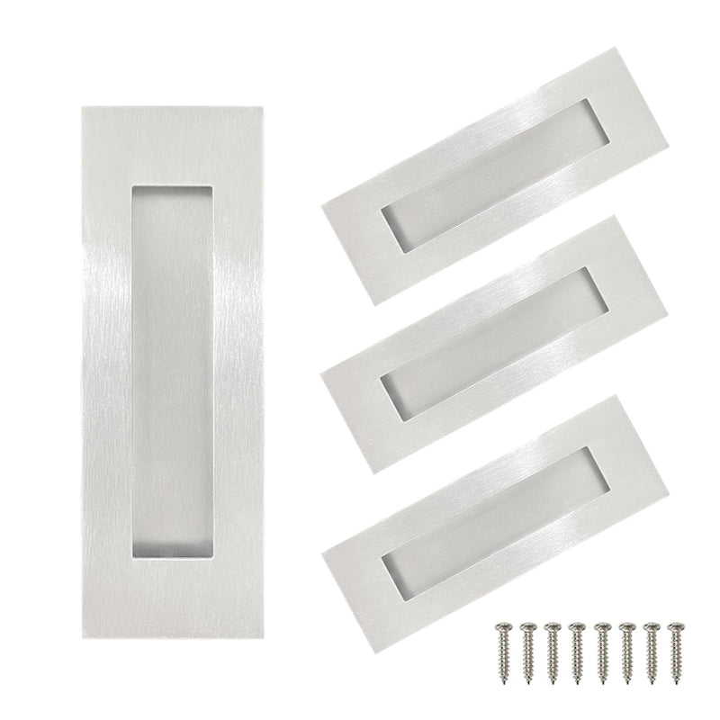 Recessed Finger Flush Pulls，Pocket Door Handles，for Sliding Barn Doors Handle, Bifold Doors Stainless Steel Rectangular Door Pulls Hardware (Silver, 6 Inch - 4p) Silver